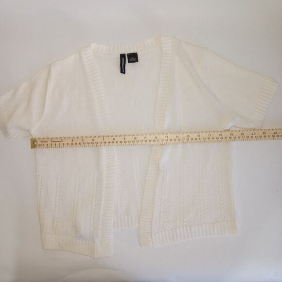 Jason Maxwell Cardigan Women M Open Front White Short Sleeve Casual Lite Weight - Picture 3 of 7